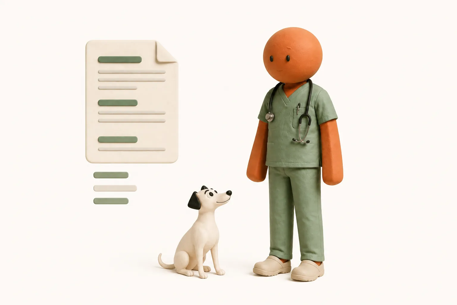 The vet and Whippet beside a clinical note taking shape.